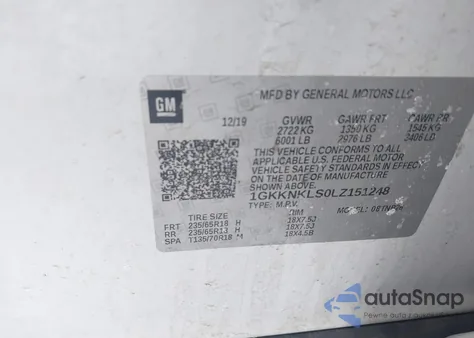 2020 GMC Acadia Fwd Sle z USA, uszkodzony, nr VIN 1GKKNKLS0LZ151248